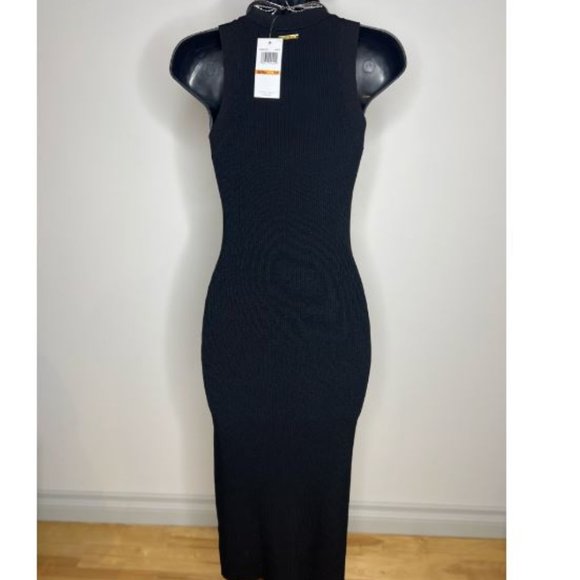 NWT Michael Kors Womens Ribbed Knit Sleeveless Sweater Dress Size S Black - Picture 6 of 7